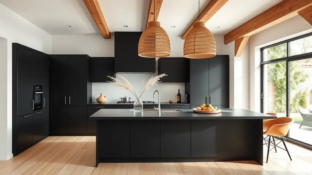 inspiration cuisine noire et plafond bois