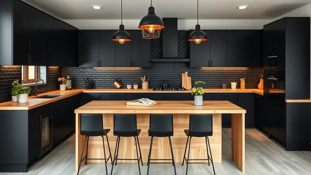 cuisine noir avec ilot centrale